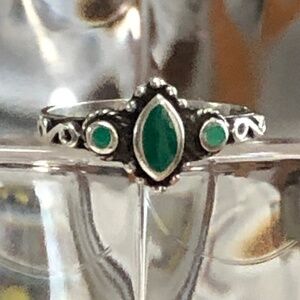 Sterling Silver Ring with Green Stone Inlay